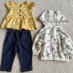 Little Earth Cream Hoodie with Rainbow Accent & Carter’s matching Set